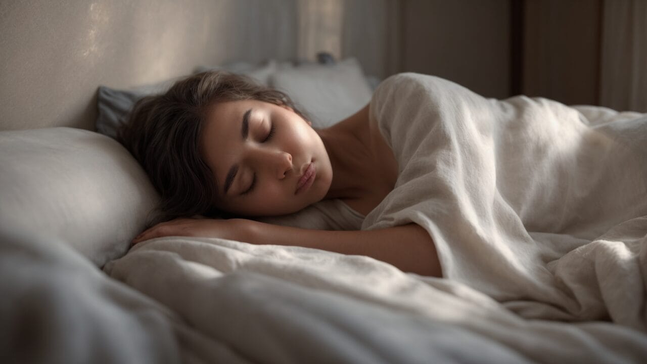 person with a round head sleeping peacefully